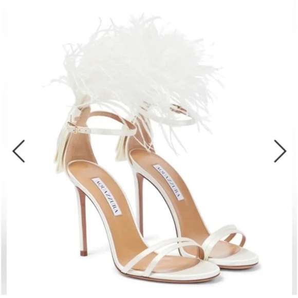 Aquazzura Cream Feathered Concerto Heels Sz 38 - Picture 1 of 16